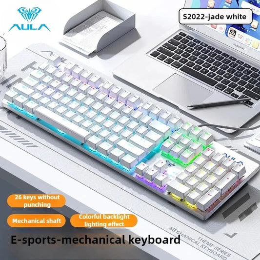 AULA S2022 Wired Gaming Keyboard Ergonomics Backlight 104 Keys Blue Switch ABS Keycaps Esports Keyboard for PC Game Accessories