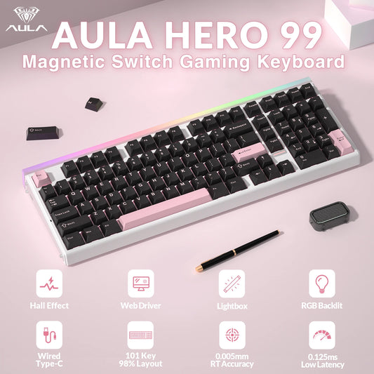 AULA HERO99 Magnetic Keyboard 98% Layout Hall Effect 0.125ms Low Latency Rapic Trigger Custom Keyboard