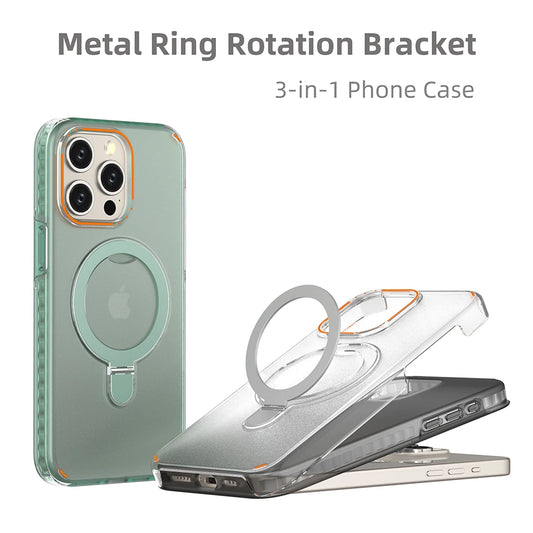 Luxury Matte Magnetic Clear Phone Case For iPhone 17 Air 16 15 12 13 14 Pro Max Plus For Magsafe Metal Ring Stand Holder Cover