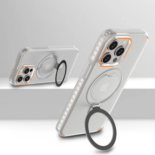 Luxury Matte Magnetic Clear Phone Case For iPhone 17 Air 16 15 12 13 14 Pro Max Plus For Magsafe Metal Ring Stand Holder Cover