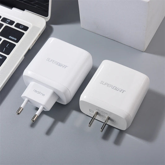 Original For Realme 65W EU Super Vooc/Dart 2.0 Fast Charger For Realme 13 12 11 9i 8 X50 X6 X7 Pro GT2 Neo 2 3 2T &Type-C Cable