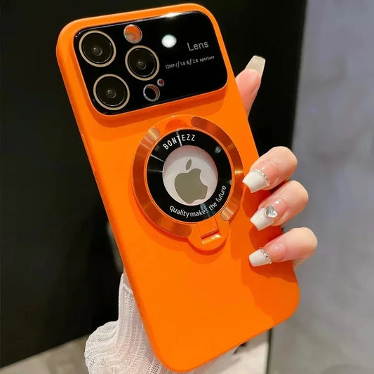 Luxury For Magsafe Magnetic Hard PC Frame Stand Phone Case For iPhone 16 17 Pro Max 15 Plus 12 13 14 Lens Protective Back Cover