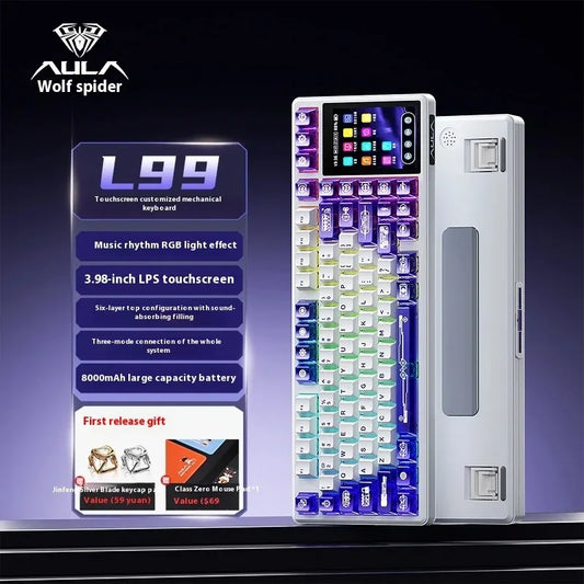 Hot AULA L99 3.98-inch Screen Touch Magnetic Mechanical Keyboard Wireless 3Mode Hot Swap RGB Esports Gaming Keyboard Custom Gift