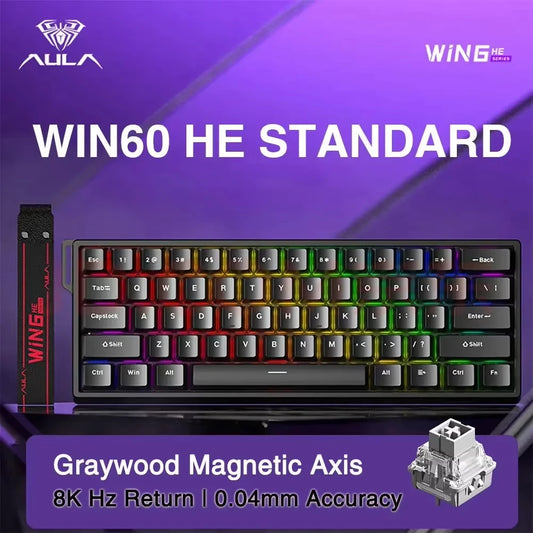 New AULA WIN60/68 8khz Wired Magnetic Axis Mechanical Keyboard 60% Layout Full Key Hot Dial 0.1mm Low Latency Gaming Keyboard
